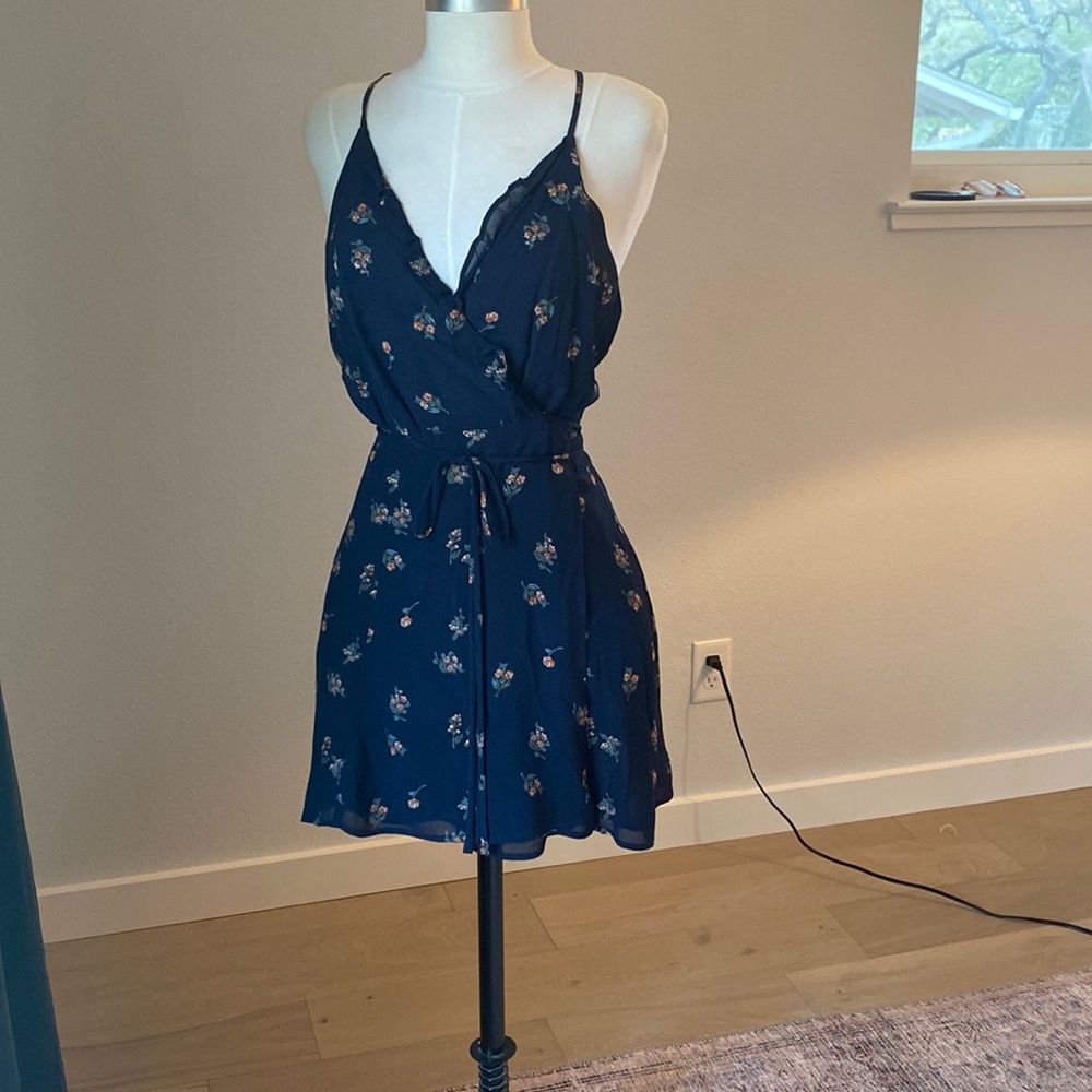 Reformation, size M, blue wrap mini dress